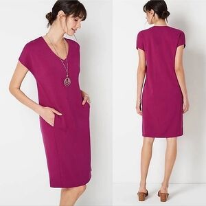 J. Jill Wearever Double-Face Jersey Dolman-Sleeve Dress in Boysenberry Size XL
